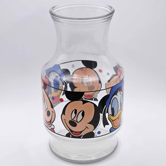 Other - Vintage Mickey Minnie Mouse Donald Disney Glass Juice Carafe Jar Anchor Hocking